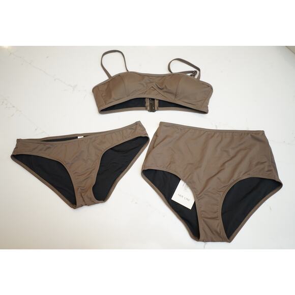 Her Line - Bandeau Bikini Top with High-Waist & Classic Briefs in Brown / S & M - Picture 1 of 16